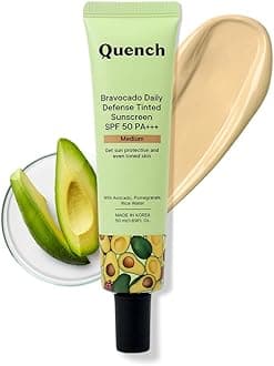 Quench Daily Defense Tinted Sunscreen Spf 50 Pa+++ For Glowing Skin With Avocado & 2% Niacinamide Blue Light Protection Satin-Matte Finish Made In Korea Medium, 50Ml | For Normal Skin