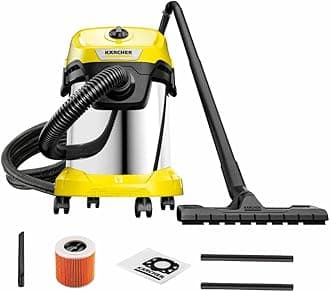 KARCHER WD 3 SV Wet & Dry Vacuum Cleaner, 1000W, 23kPa Suction Power, 17L Tank, Stainless Steel Body, Blower Function, Cartridge Filter & Fleece Filter Bag, Home Car & Furniture Cleaning, German Tech