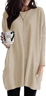 Naggoo Womens Long Sleeve Tunic Tops with Pockets for Leggings Casual Long T Shirts Floral Print Blouses