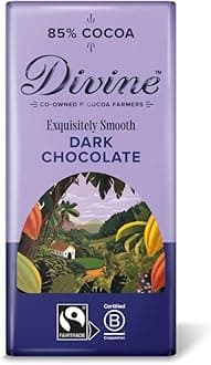 Divine 85% Cocoa Dark Chocolate 90g Bar – Fairtrade Dark Chocolate – Smooth Rich Flavour – Ethical Premium Chocolate