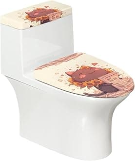 Cartoon Black Cat Bathroom Toilet Seat Cover Set, Sunflower Kitten Toilet Seat Covers with Elastic Edge, Funny Home Dust Cover Washable Reusable Standard Size