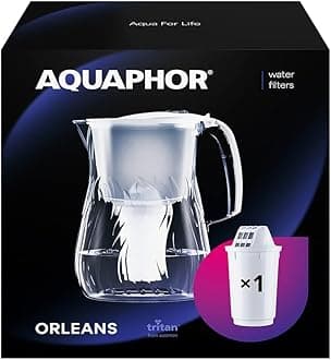 Orleans Water Filter Jug 4.2L, for reduction of limescale, Chlorine and other impurities, 1x A5 350 litre Added Magnesium Cartridge - Premium Water Filter jug in Glass effect - White