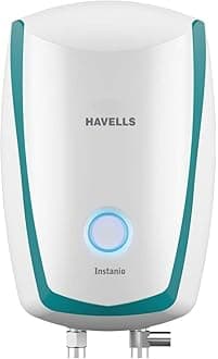Havells Instanio 1 Litre Instant Water Heater(Geyser)|Temp. Sensing LED Indicator|Rust & Shock Proof Body| ISI Marked|With Flexible Pipes|Warranty:5 Year on Inner Tank|High Rise Compatible(White Blue)