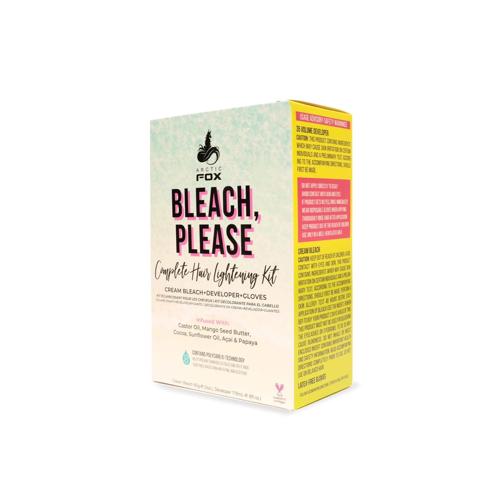 Bleach Please Hair Lightening Kit Cream Bleach, 35 Volume Developer And Latex Free Gloves Infused With Acai, Cocoa, Sunflower Oil & Papaya! Vegan And Cruelty Free