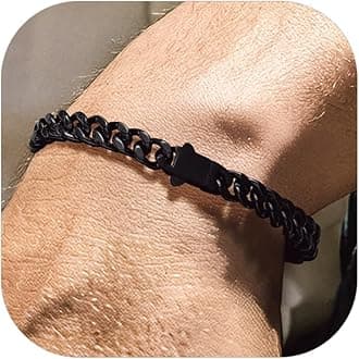 Bandmax Mens Hip Hop Cuban Link Bracelets 5/7/9/12MM Stainless Steel Miami Curb Chain Bracelet Silver/Gold Plated/Black Wristlet Chains for Men 7"-9"