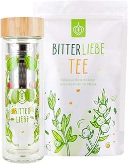 BitterLiebe® Tea set with 1 x tea bottle with strainer to go (450 ml) and 1 x herbal tea in a value pack - as seen from the cave of the lions - with bitter substances.
