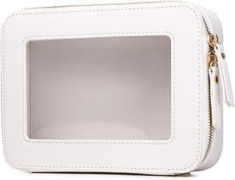 Clear Makeup Bag Women's Waterproof Travel Cosmetic Case and Toiletry Bag Portable Makeup Organizer Bag Car Essential with Zipper (White, M-1)