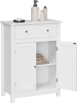 SONGMICS VASAGLE Free Standing Bathroom Cabinet with Drawer and Adjustable Shelf, Kitchen Cupboard, Wooden Entryway Storage Cabinet White, 23.6" L x 11.8" W x 31.5" H, UBBC61WTThe Forest Stewardship Council