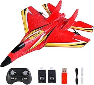 Colcolo RC Plane Foam Lightweight Sturdy with Gyro Aircraft Toy Remote Control Airplane for Beginner Boys Kids Adults Birthday Gift, Red 2 battery