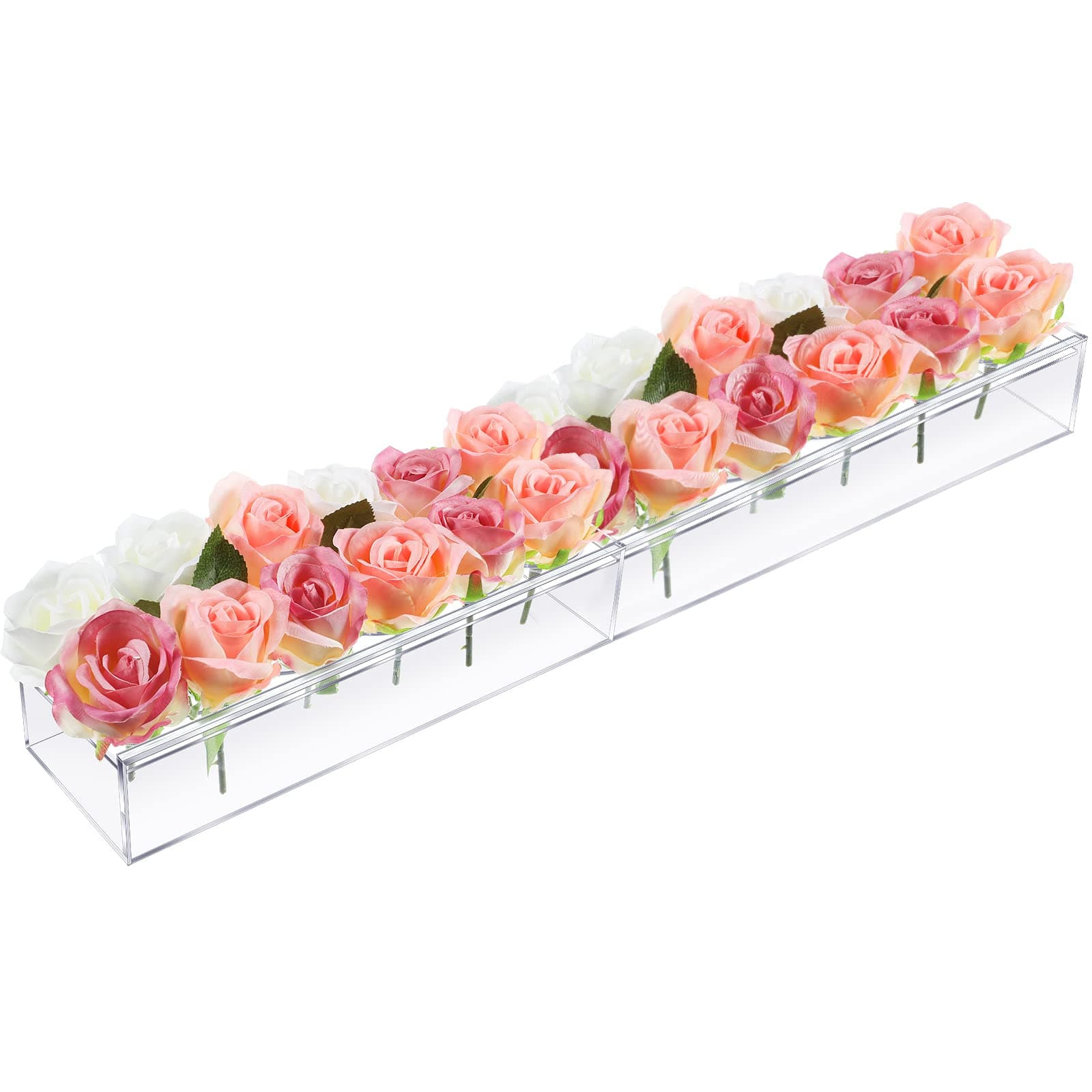 2 Pcs Clear Acrylic Flower Vase Rectangular Floral Centerpiece for Dining Table 12 Inch Long Rectangle Decorative Modern Vase for Weddings Home Decoration