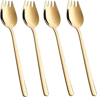 Sporks,4-Pack Salad Forks 18/10 Stainless Steel 7.4 Inches Long Handle Dessert Spoons Ice Cream Spoons Flatware Set Reusable Fruit Appetizer Dessert Forks for Household Use or Camping(Gold)