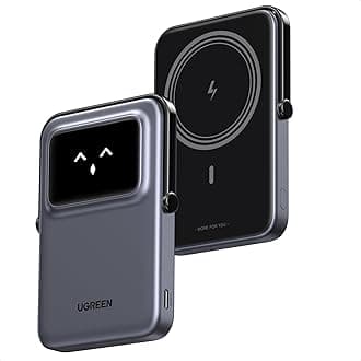UGREEN Uno Mobile Battery (5000mAh 7.5W) Qi Magnetic Wireless Charging Compatible Lightweight Compact Folding Stand with TFT Screen and Expression Display USB-C PD 20W Fast Charging Compatible Compact