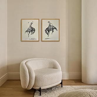 Roslynityフレーム入りキャンバスウォールアートヴィンテージプリント2枚セット 西洋カウボーイスケッチ ミッドセンチュリーアンティーク絵画 レトロ美的アートワーク 自宅 リビングルーム バスルーム 寝室 壁の装飾用(8インチx25.4cm)