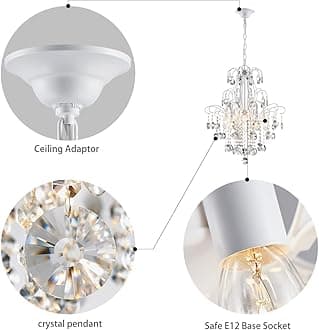 WUZUPS Crystal Chandelier Ceiling Pendant Light 5 Lights Modern Light Fixture for Bedroom, Hallway, Bar, Kitchen, Bathroom, H 57 x W 50, Base E14, White