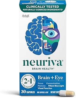Brain + Eye Supplement for Memory, Focus & Concentration with Lutein & Vitamins A C E and Zinc for Eye Health & Zeaxanthin to Filter Blue Light, 30ct Capsules