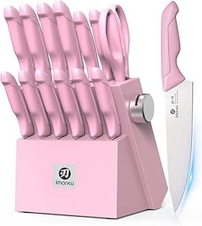 Knife Set with Block, Sharp Knife Set with Built-in Sharpener, Japanese Stainless Steel Kitchen Knife Set with Non-Slip Ergonomic Handle, Dishwasher Safe, Best Holiday Gifts, 14 PCS, Pink