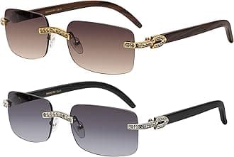 Retro Vintage Style Rimless Clear Lens Sunglasses for Women & Men Luxury Glasses Fashion Crystal Wood Eyewear Shades