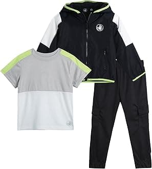Boys Pants Set - 3 Piece Wind Breaker Jacket, Kids Tricot Cargo Sweat Pants & Shirt for Boys