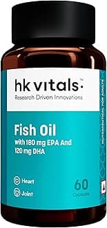 HealthKart hk vitals Fish Oil Capsule For Men And Women, 60 Omega 3 Fish Oil Capsules (1000mg Omega 3 with 180 mg EPA & 120 mg DHA), for Brain, Heart, Eyes, and Joints Health