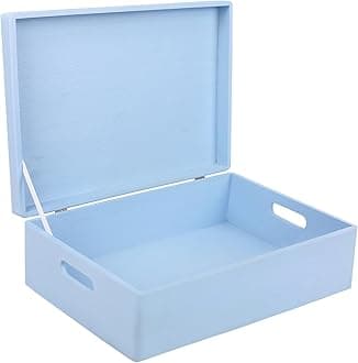 Creative Deco XL Blue Wooden Box Storage with Hinged Lid | 15.8x11.8x5.5in (+-0.5) | Keepsake with Handles | Gift Box for Tool Dog Toy Kitchen Storage | Wood Chest Trunk