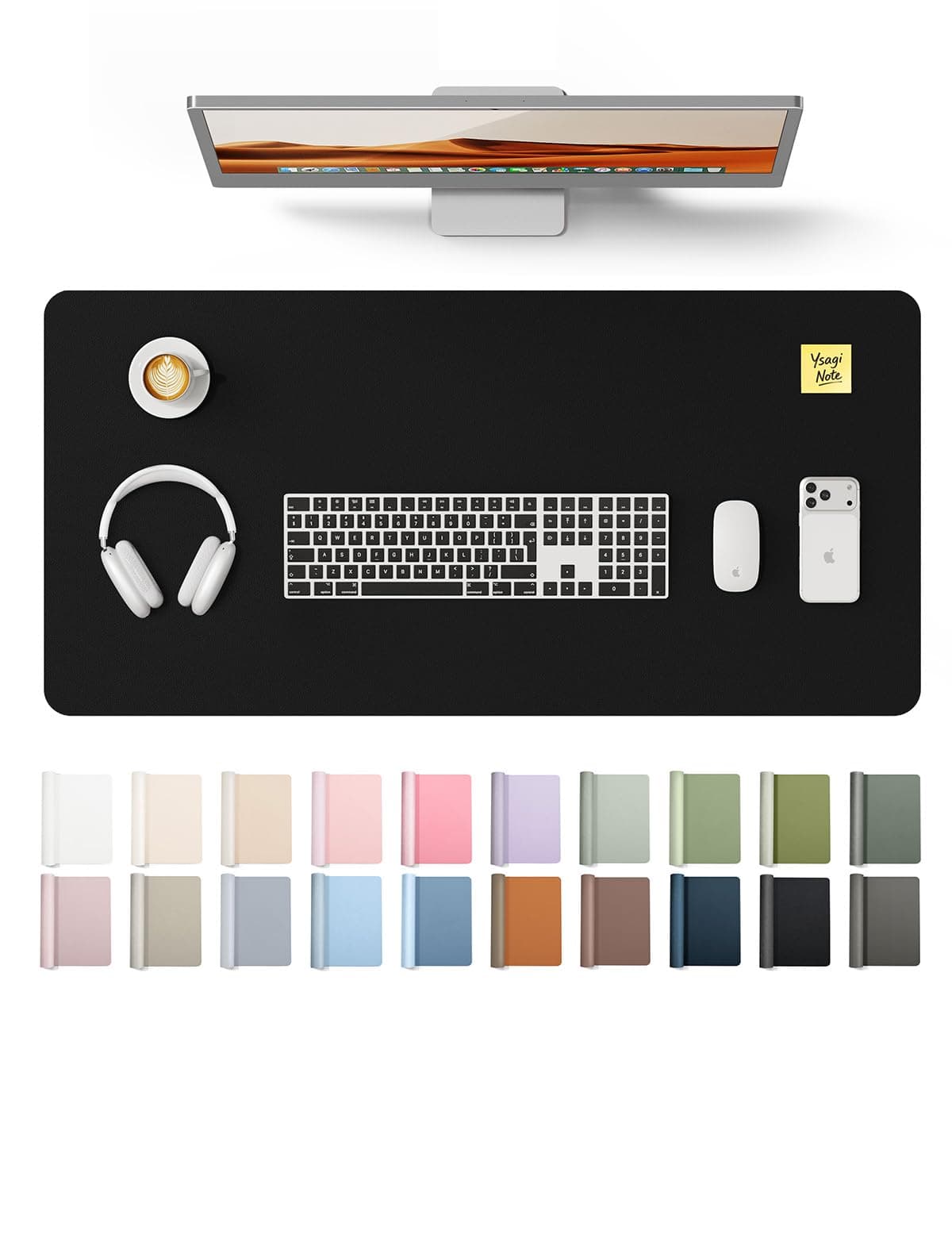 Leather Desk Pad Protector, Office Desk Mat, Large Mouse Pad, Non-Slip PU Leather Desk Blotter, Laptop Desk Pad, Waterproof Desk Writing Pad Office and Home (Black, 35.4" x 17")