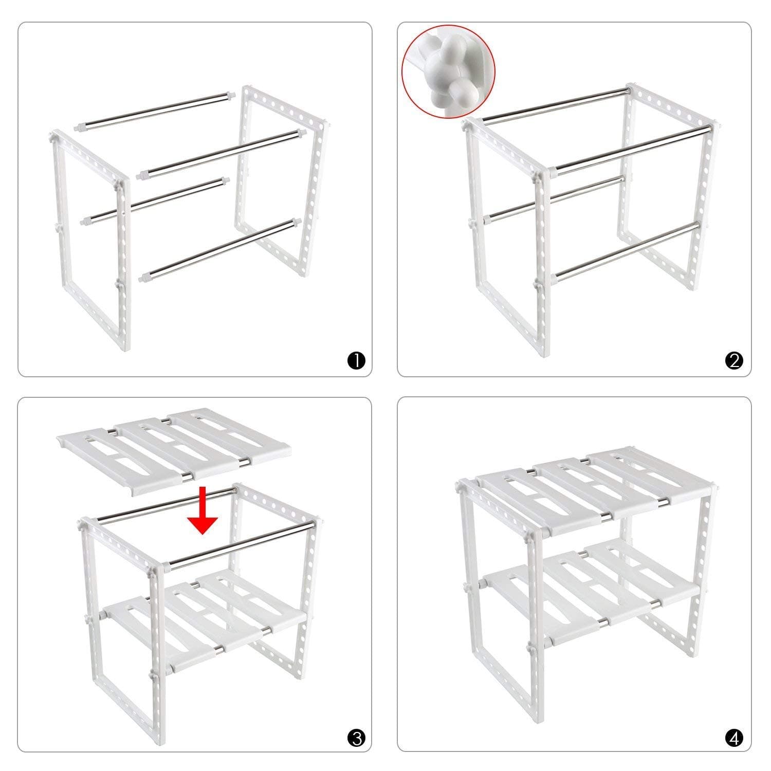 Under Sink Shelf Extendable Storage Stainless Steel and pp Plastic Rack Adjustable Kitchen Organizer