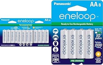 Panasonic BK-3MCCA16FA eneloop AA 2100 Cycle Ni-MH Pre-Charged Rechargeable Batteries & BK-3MCCA8BA eneloop AA 2100 Cycle Ni-MH Pre-Charged Rechargeable Batteries, 8 Pack