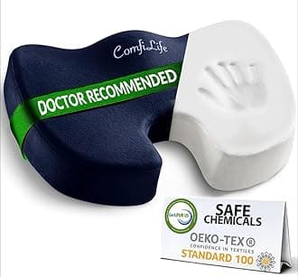 Premium Comfort Seat Cushion - Non-Slip Orthopedic 100% Memory Foam Coccyx Cushion for Tailbone Pain - Cushion for Office Chair Car Seat - Back Pain & Sciatica Relief (Navy)