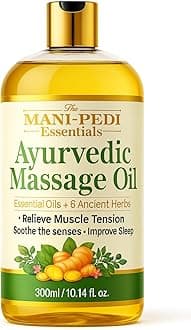 Ayurvedic Oil, Massage Oil with 6 Ancient Herbs with Clove, Almond, Lemongrass & Lavender Oils. Relieves Muscle Tensions, Calms Nerves, Soothes Senses. Organic & Natural - 10 Fl Oz