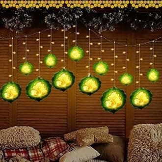 Desidiya Plastic Decorative Ganesh Curtain Led String Lights,Warm White with 6+6 Ganesh Leaf Design(Pack of 1) Idol for Ganesh Chaturthi and Balcony Decoration-1 Meters