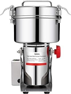 1000g Electric Grain Mill Grinder 304 Stainless Steel Pulverizer Grinding Machine Commercial Corn Mill for Kitchen Herb Spice Coffee with LCD Digital Display