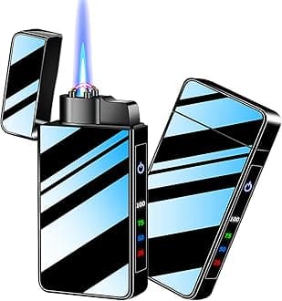 Arc Jet Flame Torch Lighter, Refillable Butane Electric USB Rechargeable 2 in 1, Premium Windproof with LED Display Power Infinity Lighters for BBQs,Candle,Camping (Black Ice)