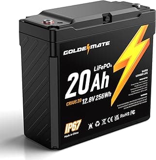 12V 20Ah LiFePO4 Battery, IP67 Waterproof, 12V Lithium Battery w/ 5000+ Deep Cycles, Built-in BMS, Premium Lithium Iron Phosphate Cell, Ideal for Solar, Marine, Fishfinder, Off-grid camping