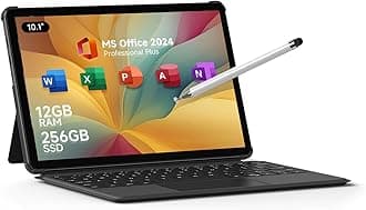 10.1" 2 in 1 Tablet/Laptop Computer, 12GB RAM+256GB SSD, Win 11 Touchscreen Laptops with Stylus and Keyboard, Intel M3-8100Y Processor(up to 3.40GHz), WiFi 5, BT 5, HDMI, Dual Camera, Gray