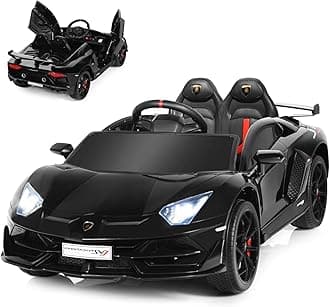 COSTWAY 12V Kids Electric Ride on Car with Remote Control, LED Lights, Horn, Music, Spring Suspension, Licensed Lamborghini Battery Powered Toy Vehicle for Boys and Girls (Black)