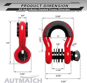 AUTMATCH D-Ring Shackle 3/4" (Set of 2) Approx 19 Ton Break Strength 7/8" Screw Pin Shackle Isolator with Washer Tow Strap Winch Off-Road Vehicle Recovery 3/4" Shackle Red/Black