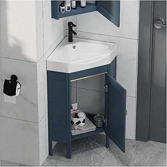 Corner Sink,Bathroom Vanity Cabinet with Ceramic Sink & Cabinet Set,Floor Standing Bathroom Vanity Sink Ceramic Wash Basin for Small Space(43x80cm)