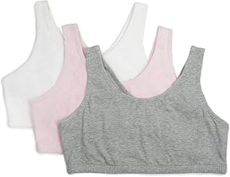 Fruit of the LoomGirls' 3 Pack Cotton Built-Up Stretch Sports Bra in Everyday Colors