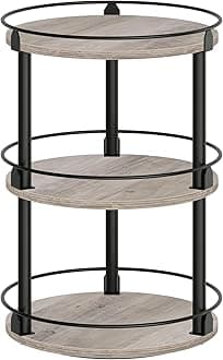 3-Tier Lazy Susan Organizer, Rotating Spice Rack, Spinning Organizer, Industrial Turntable Spice Rack Organizer for Cabinet, Kitchen Countertop, Greige and Black SR23BG