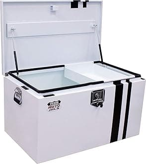 – Autojack Van Storage Safe Heavy Duty Metal Steel Site Tool Chest Security Vault 550mm Key Lock with Carry Handles & Gas Struts White