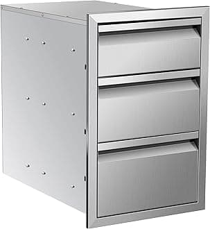 Outdoor Kitchen Drawers 14" W x 21" H x 21" D Inch Stainless Steel Flush Mount BBQ Triple Drawers for Outdoor Kitchen Island, or Patio Grill Station