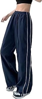 Womens Parachute Pants Wide Leg Baggy Pants Y2K Elastic Waist Jogger Sweatpants Track Pants Streetwear