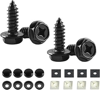 Anti Theft License Plate Screws Kits 4Sets Rustproof Stainless Steel Car Tag Plate Mounting Hardware, M6 (1/4") Tamper Proof Fastener Nut, Caps Cover for Front Rear Frame Holder (Cross-Black)