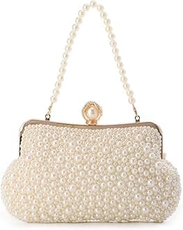 Women Pearl Evening Handbags Noble Crystal Beaded Clutch Purse for Wedding Bridal Parites Prom