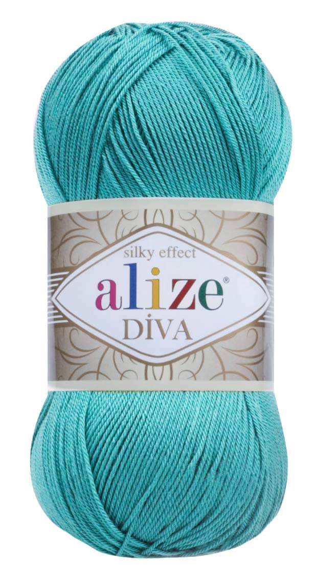 Diva Silk Effect 100% Microfiber Acrylic Yarn 1 Ball/Skein 100gr 383yds Color (376 - Cyan)