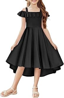 Girls Summer Dress Off Shoulder Flutter Sleeve Midi Swing Cassual Formal Dresses with Pocket