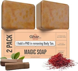G'har Soaps Sandalwood & Saffron Magic bar For Bath (100 Gms Pack Of 2) | Paraben Free | Chandan & Kesar Bath Bar | Handmade Soaps For Glowing | Skin Brightening bar For Men & Women