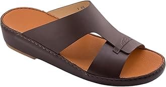 AL NAHHAM Handmade Arabic Men's Slippers | Outdoor Arabic Sandals For Men | Flip Flops Open Toe | Full Genuine Softy Leather | New Arabic Design | Tan Footbed | Comfortable & LightWeight