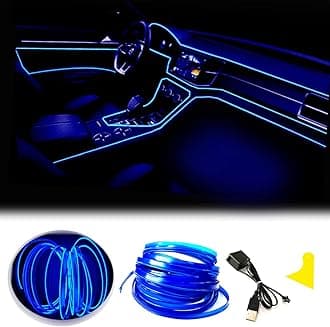 El Wire Blue Interior Car LED Strip Lights, 3M Neon Wire USB 5V with Fuse Protection for Automotive Interior Decoration, with 6mm Sewing Edge