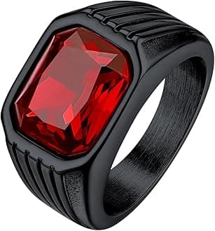 Bestyle Chunky Signet Ring for Men, Stainless Steel/Black Ring Synthetic Gemstone Band Ring Biker Ring for Men, Thumb Pinky Ring Mens Fashion Ring Jewelry Size 7-14, Gift Package